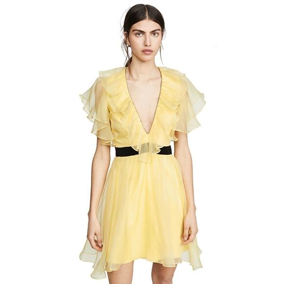 macgraw silk Sandpiper Deep V-Neck Dress Yellow Black Size 8 - Picture 6 of 12